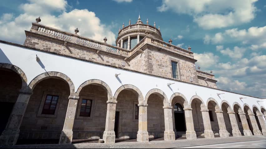 beautiful view of the interior of the gardens and patios of Hospicio Cabañas in the historic center of the city of Guadalajara, Jalisco, Mexico. old buildings and famous places in guadalajara, mexico