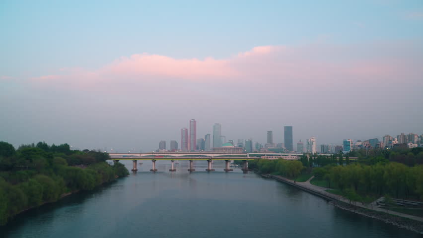 Yanghwa Bridge Spanning Han River In Yeongdeungpo, Seoul, South Korea. wide shot