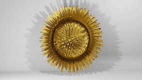 Spherical shape with spikes surrounded by a ring rotates around a vertical axis, abstract 3d object in gold design with reflections, 3d render - Powered by Shutterstock - Get 15% off with code: PIKWIZARD15