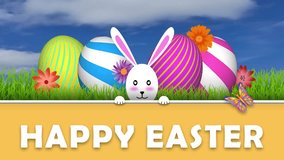 Happy easter blessings animation. Cute bunny with decorated eggs and butterfly. Easter holiday greetings, wishes and blessings animation. - Powered by Shutterstock - Get 15% off with code: PIKWIZARD15