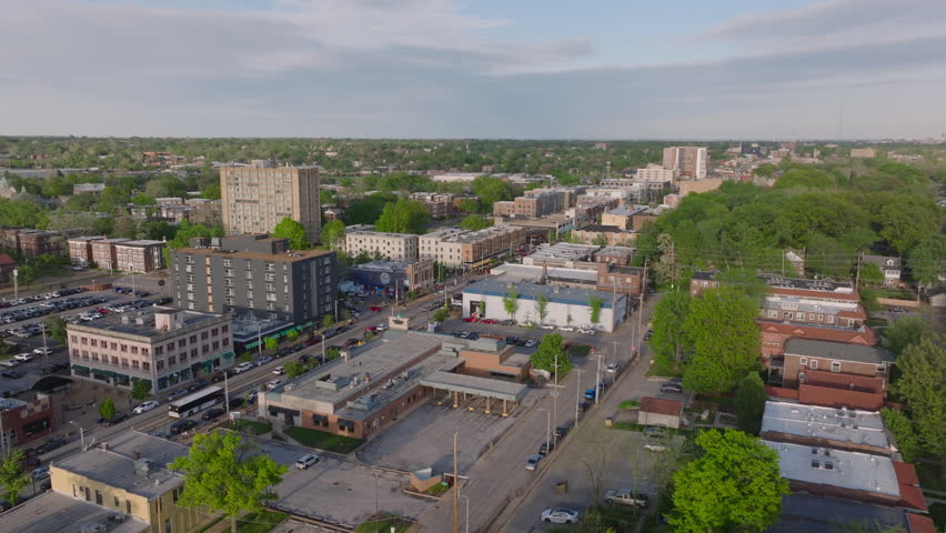 Bustling St. Louis neighborhood from a bird