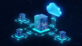 A digital cloud icon connected to multiple data servers, illustrating the concept of cloud computing and data storage networks. - Powered by Shutterstock - Get 15% off with code: PIKWIZARD15