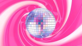 Seamless loop 3d animation of a colorful disco ball on a spinning spiral pink background. - Powered by Shutterstock - Get 15% off with code: PIKWIZARD15
