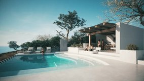 Friends relaxing by the pool at a tropical resort. Friends having fun by swimming pool on sunny summer day. Holidays lifestyle concept - Powered by Shutterstock - Get 15% off with code: PIKWIZARD15