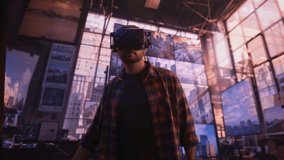 Man in casual attire experiencing virtual reality with VR headset innovative fun - Powered by Shutterstock - Get 15% off with code: PIKWIZARD15