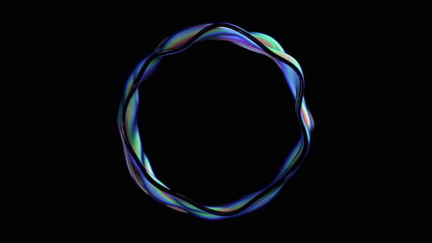 Abstract animation, background design with iridescent wavy circle, 4k looping video, 3d render