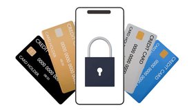 3d animation of credit card and smartphone with padlock as a symbol of cybersecurity - Powered by Shutterstock - Get 15% off with code: PIKWIZARD15