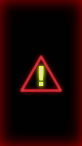 Danger Signal Alert Icon overlay, black background, 4K footage, Vertical format