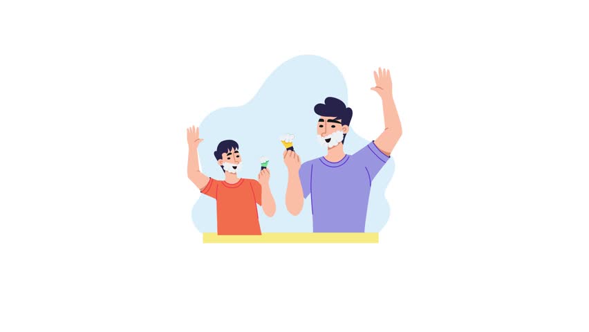 Ready to use flat animated illustration of son and dad shaving together 
