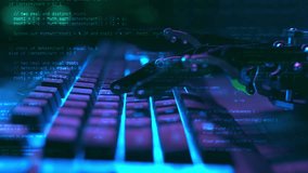 Robot hand working and typing on pc keyboard with AI Technology. Artificial intelligence mechanical arm with computer. Futuristic high-tech innovation concept - Powered by Shutterstock - Get 15% off with code: PIKWIZARD15