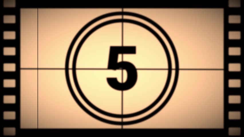 Animated video like an old movie film showing a countdown timer of 5 times