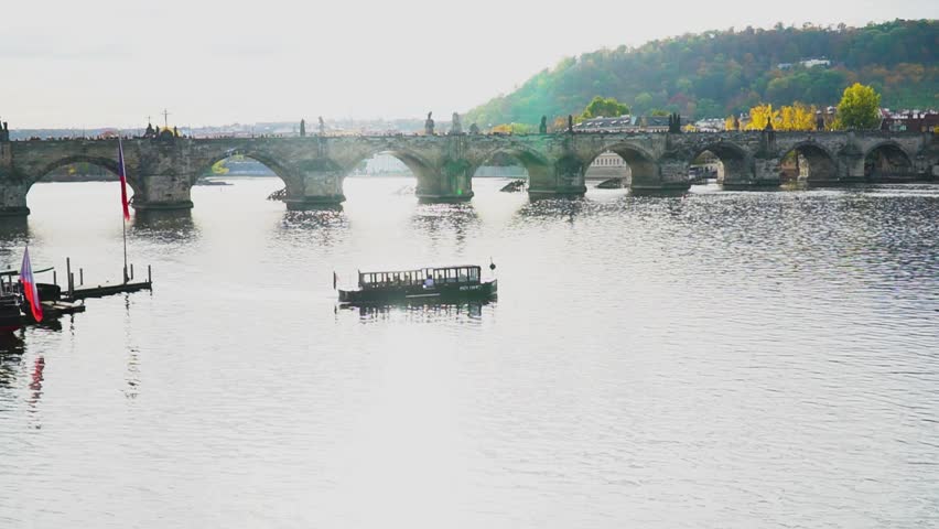 Beautiful view of the Charles Bridge over Vltava river in Prague, Czech Republic. Prague iconic Charles Bridge (Karluv Most)
