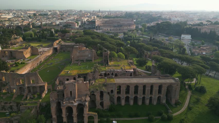 Beautiful Aerial View Above Palatine Hill - Ancient Roman Empire Ruins. Rome, Italy