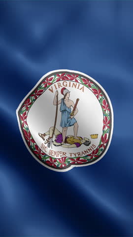 Virginia flag waving animation, vertical video, seamless loop animated, official colors (portrait).