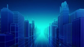 A digital cityscape with neon blue lights, showcasing futuristic architecture and advanced technology in a virtual environment. - Powered by Shutterstock - Get 15% off with code: PIKWIZARD15