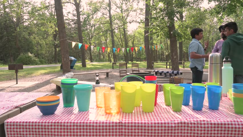 Indian family in park with picnic table laid out
