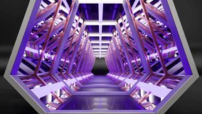 Sci-fi futuristic long tunnel with metallic surfaces and neon lights glowing, 3D animation, camera zoom in. - Powered by Shutterstock - Get 15% off with code: PIKWIZARD15