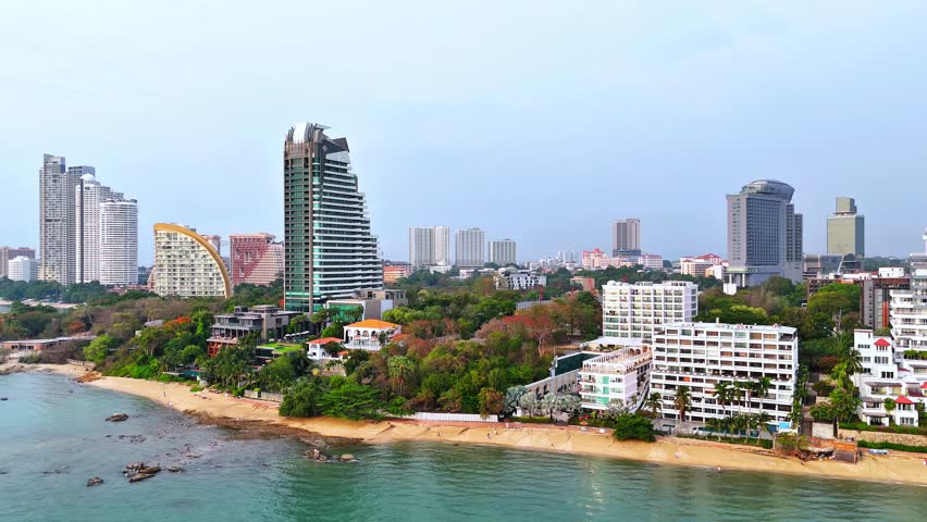 Landcape Beach Aerial View, Pattaya, Thailand 4K 