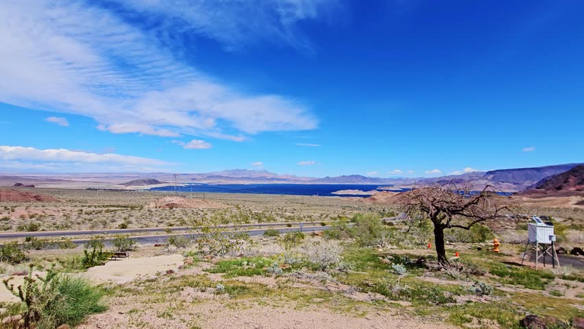 Scenic Viewpoint Across Vast Landscape Looking Over Lake Mead Along Lake Shore Road Visitor Center, Nevada, USA.