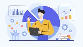 a man analyzing statistic and data. business animated illustration. business animation video - Powered by Shutterstock - Get 15% off with code: PIKWIZARD15