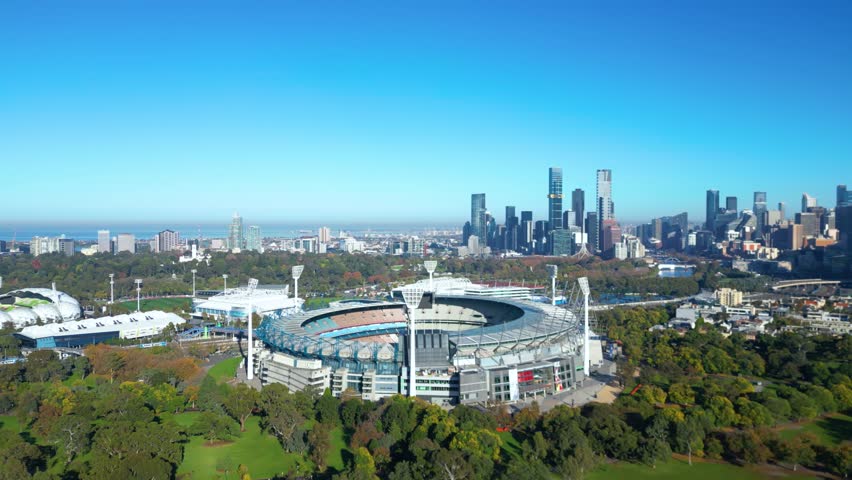 Established Aerial View of Yarra Park and Melbourne Cricket Sports Complex and Richmond Stadium
