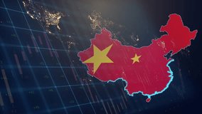 Cg footage from the territory of China with a fill from the flag against the backdrop of moving financial and economic graphs and charts against the backdrop of a world map - Powered by Shutterstock - Get 15% off with code: PIKWIZARD15