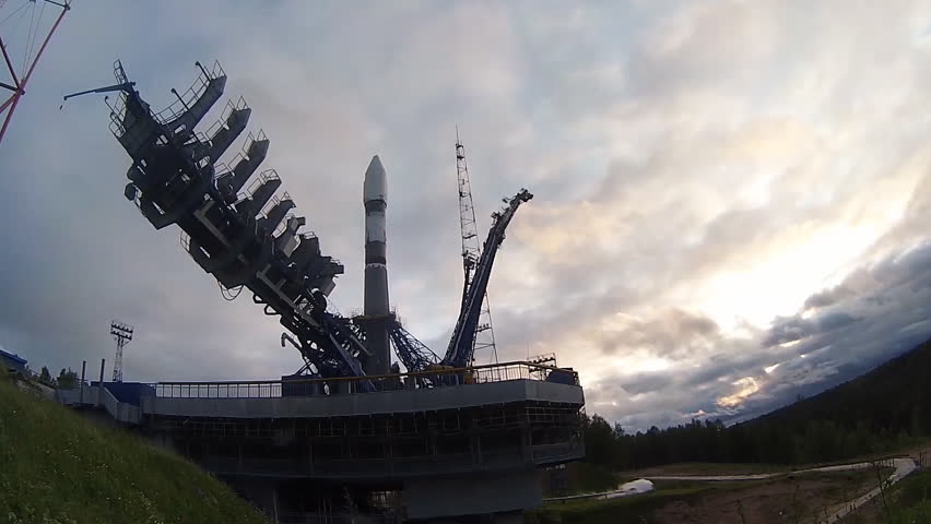 Baikonur Cosmodrome, Kazakhstan. Launch of the Russian space rocket Soyuz. Soyuz is a three-stage medium-class launch vehicle from the R-7 family.