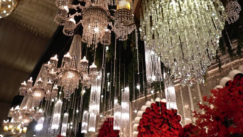 A large hall for celebrations. Interior of a wedding hall wedding decoration, The colorful stage decoration,Traditional wedding Decoration, Wedding reception dinner decorations .