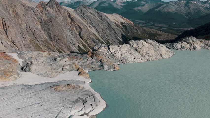 Ojo del Albino Glacier Lake In Tierra del Fuego, Argentina - Aerial Drone Shot
