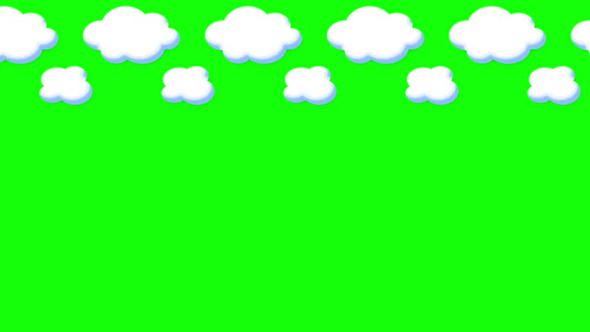 clouds animation, simple kawaii cartoon, green chroma key