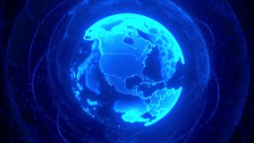 USA on blue holographic globe. Concept of global network connection, communication technology, fintech, data exchange, worldwide exchange of information and online banking. 3D Illustration - Powered by Shutterstock - Get 15% off with code: PIKWIZARD15
