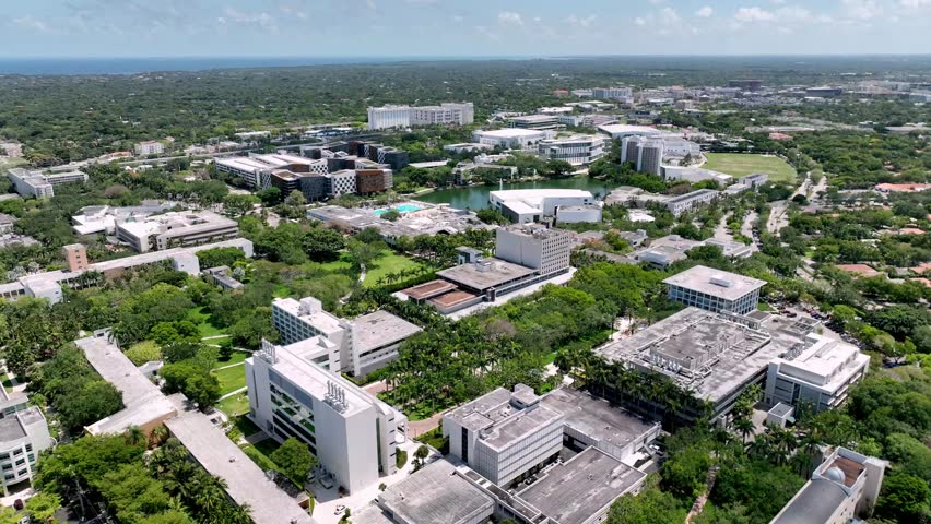 Aerial high above the University of Miami Campus Aerial