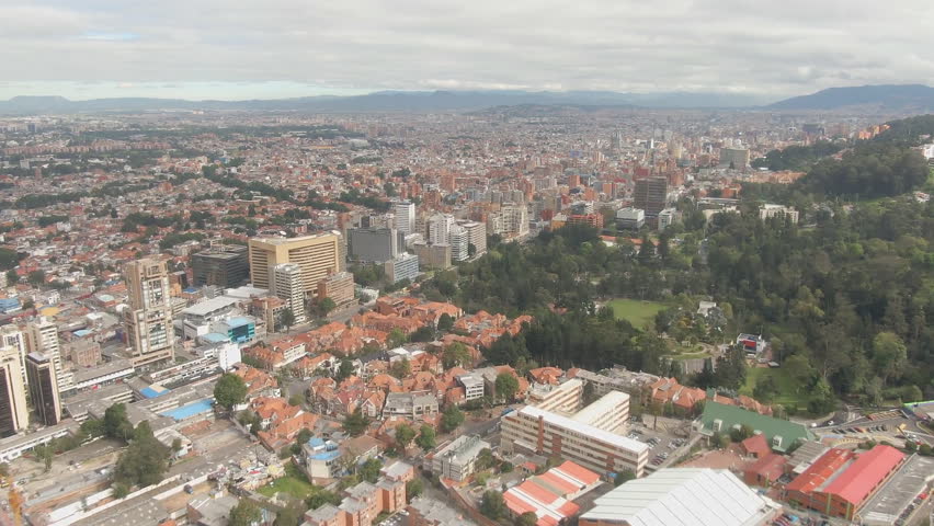 Bogota is the capital of Colombia, a large metropolis located high above sea level. Central area of Bogota, La Candelaria. (aerial view)