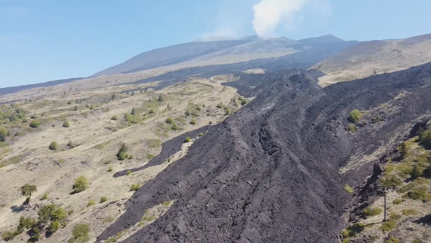 Aerial view of the southern slope of the Etna volcano - Rifugio Sapienza in Sicily