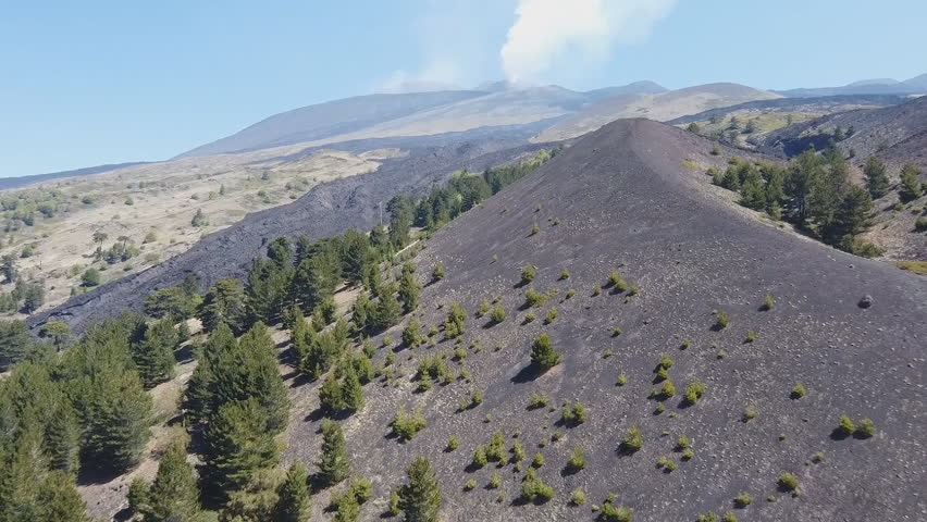 Aerial view of the southern slope of the Etna volcano - Rifugio Sapienza in Sicily