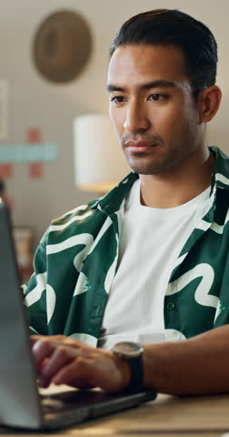 Typing, logistics and man on laptop for delivery, supply chain and small business ideas. Ecommerce, online shopping and person on computer for website, fashion design order and shipping inventory