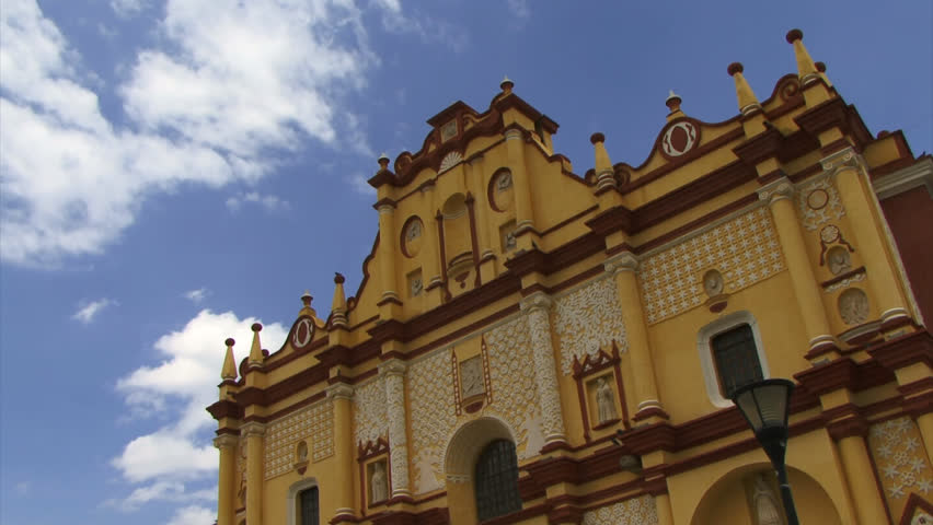 Time lapse of a cathedral with clouds in San Cristobal Mexico