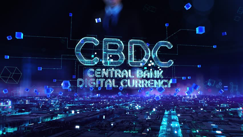 CBDC Central Bank Digital Currency- businessman working with virtual reality at office.
