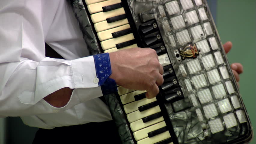 Artist playing accordion, close up