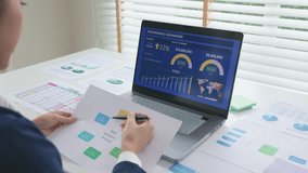 Asia people expert woman AI deep tech talent working on project predict sales insight SEO graph chart plan visual big data science report center BI smart tools screen. Office worker asian analyst job. - Powered by Shutterstock - Get 15% off with code: PIKWIZARD15