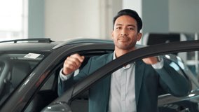 Portrait, salesman and smile in car dealership with confidence, pride and advice in vehicle finance. Transport, motor service and happy man, auto insurance consultant or seller with deal in showroom - Powered by Shutterstock - Get 15% off with code: PIKWIZARD15