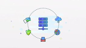 2D Illustration Concept of Cloud Computing With Connected Servers, Cloud Storage, Security Features, Maps for Localization, and Email Integration. - Powered by Shutterstock - Get 15% off with code: PIKWIZARD15