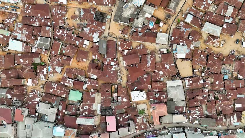 Elevated view of a densely populated area in Ikorodu, lagos,Nigeria.