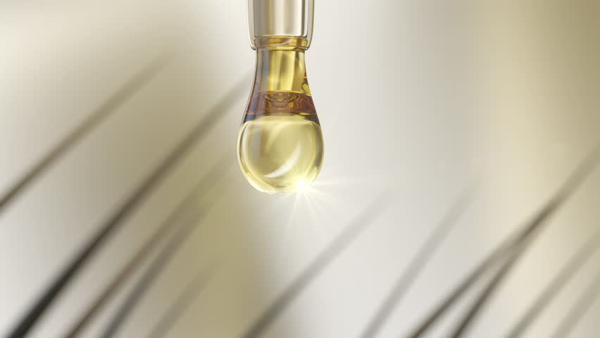 Nourish hair of shampoo or serum. Repair damaged hair concept, 3d animation