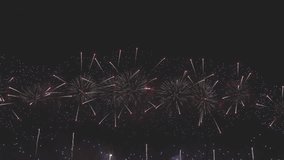 Awesome Real Huge Firework on Deep Black Background Sky on Fireworks festival. Colorful fireworks on 4th of July, Independence day in USA. High quality 4K slow mo video, ProRes422 10bit ungraded C-LOG