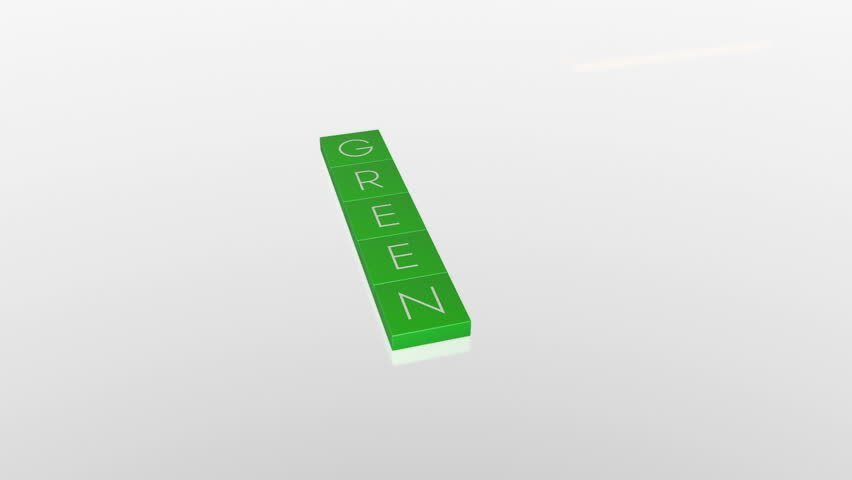 Green Energy, falling boxes with camera animation against white