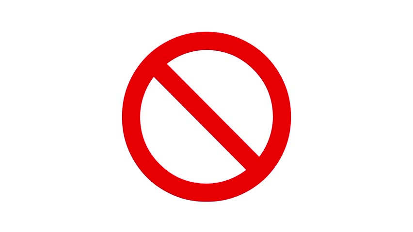 Red circle crossed out prohibition sign isolated on white background. Banned no symbol icon animation video.