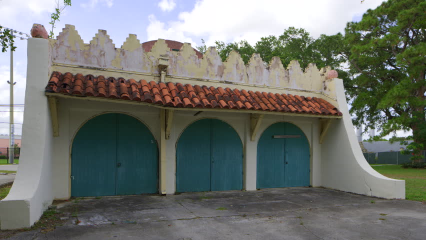 Historic Opa Locka fire station landmark building. 4k HDR stock video taken in 2024