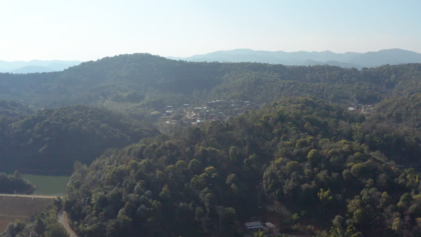 Aerial photography of the ancient Nuogan Village in Jingmai Mountain, Pu