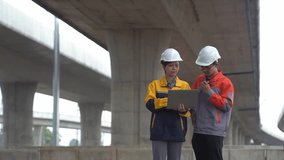 Asian engineering team Inspecting construction work radio command concrete road bridge highway - Powered by Shutterstock - Get 15% off with code: PIKWIZARD15